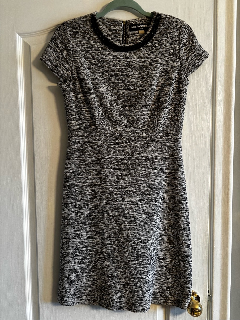 Karl Lagerfeld Black & White Marled Short-Sleeve Midi Dress